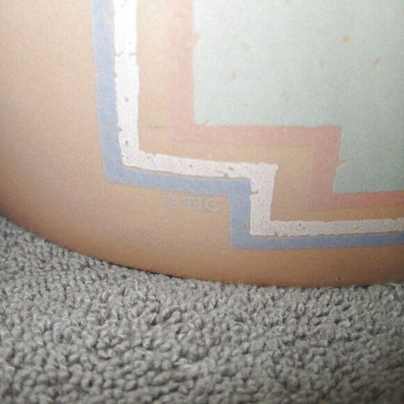 11" Treasure Craft SOUTHWEST Aztec COOKIE JAR Barrel Canister LID Pastel VTG 80s - Picture 3 of 11